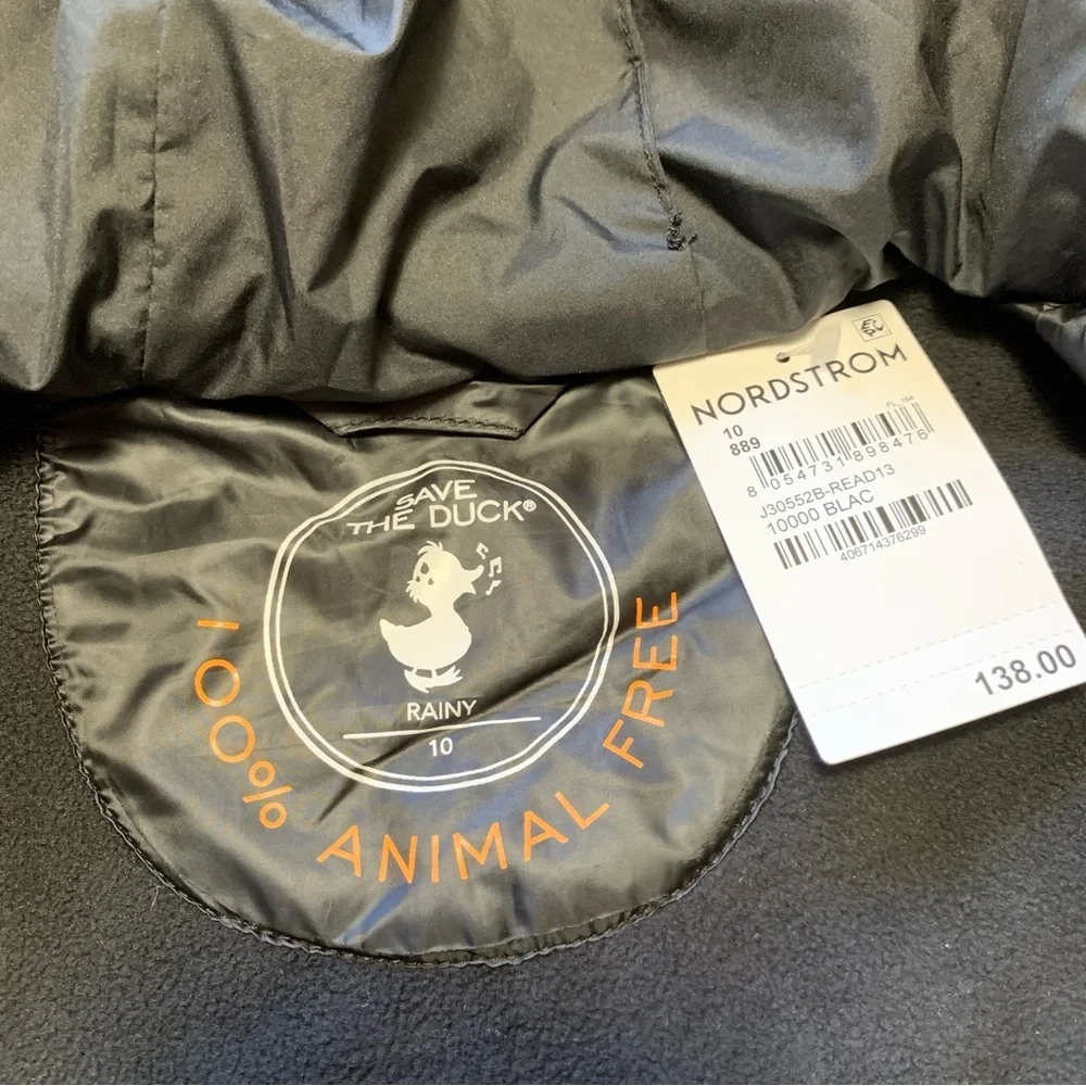 Save The Duck Derik Kids Recycled Hooded Teddy Jacket Black Size 10 NWT Unisex